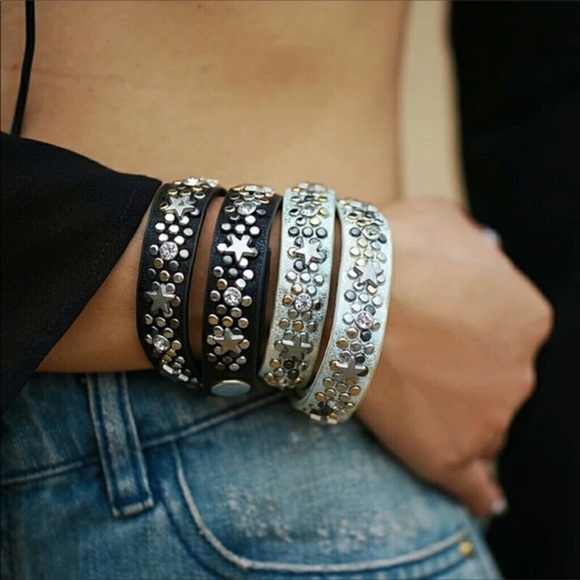 Leather Star Wrap Bracelet-Mint - Picture 2 of 5